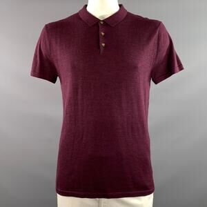 JOHN HENRIC Size L Burgundy Knitted Wool Buttoned Polo